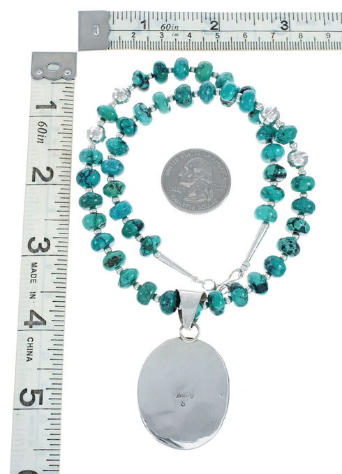 Native American Navajo Turquoise Sterling Silver Pendant Bead Necklace X10697